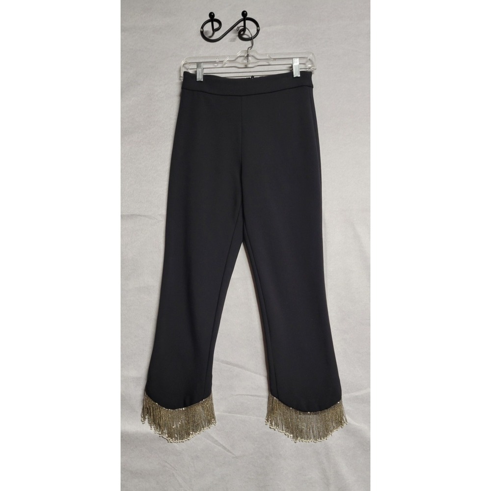 Black Stretchy Alexis Pants With Beaded Fringe Cuff Pants Size Xs